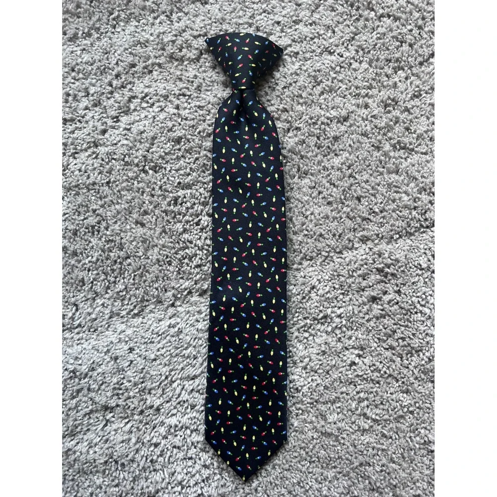 Wembley Boys Christmas Clip-On Tie Black Holiday‎ Light Bulbs